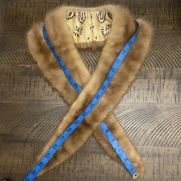 Light Brown Genuine Mink Fur Jacket Coat Collar Stole Wrap Scarf 45x4" Lined - Picture 8 of 10